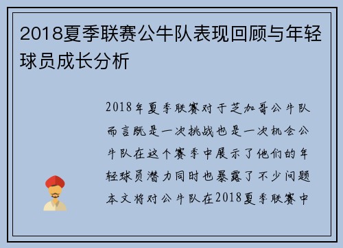 2018夏季联赛公牛队表现回顾与年轻球员成长分析