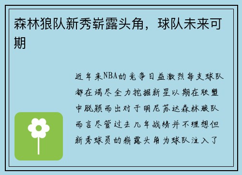 森林狼队新秀崭露头角，球队未来可期
